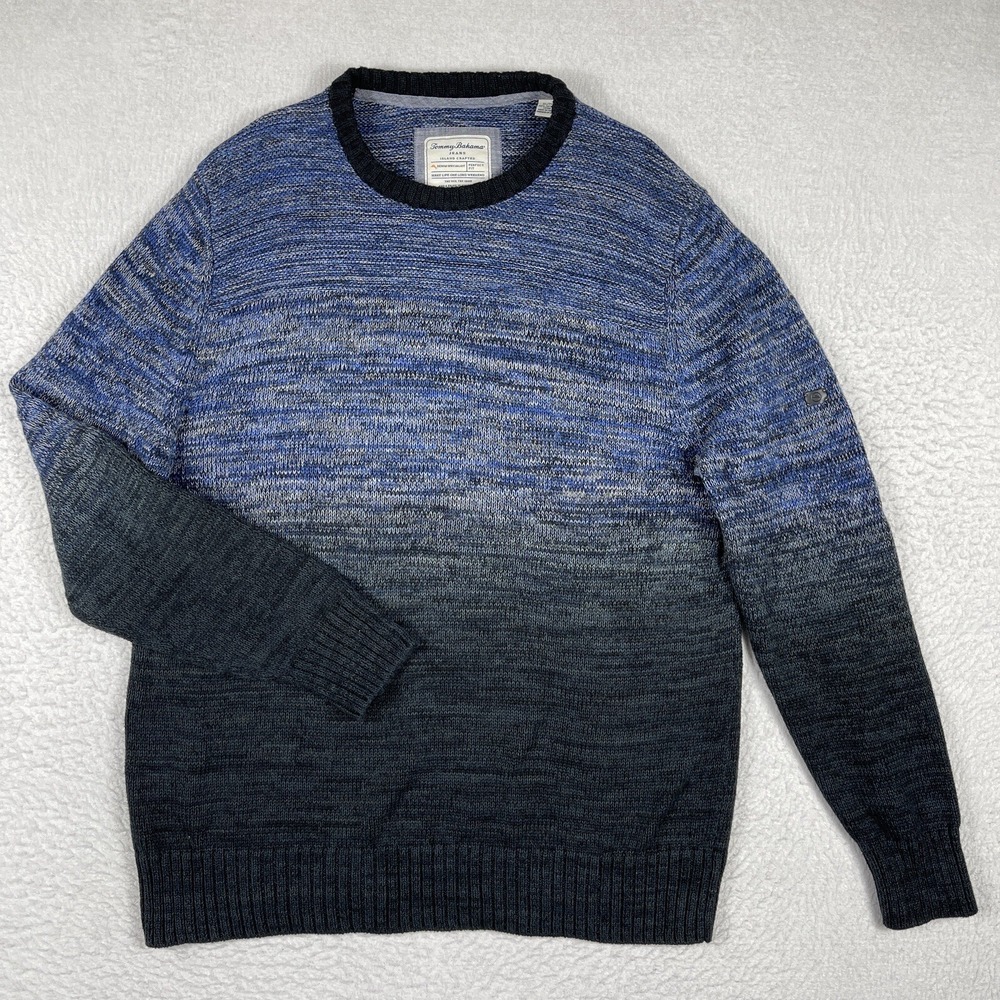 Tommy Bahama Sweater Mens XL Blue‎ Ombre Crewneck Island Crafted Coastal Minimal